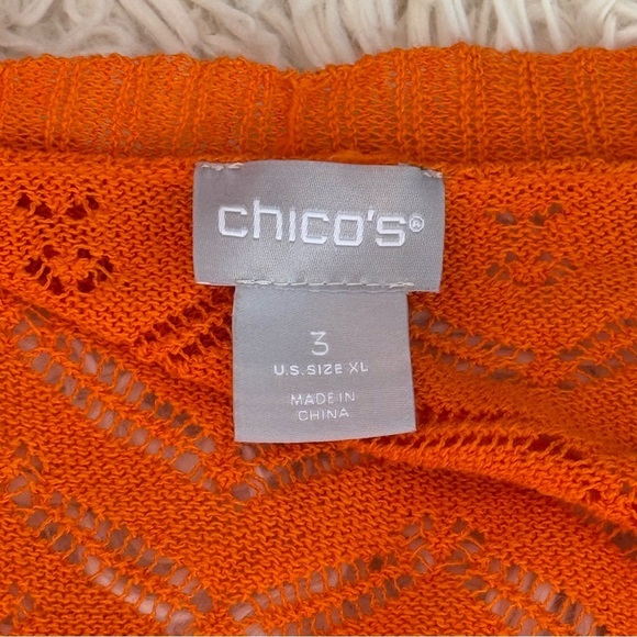 Chico’s Lily open front Cardigan Sweater Long Sleeve Orange open knit SZ 3/XL - Picture 6 of 9